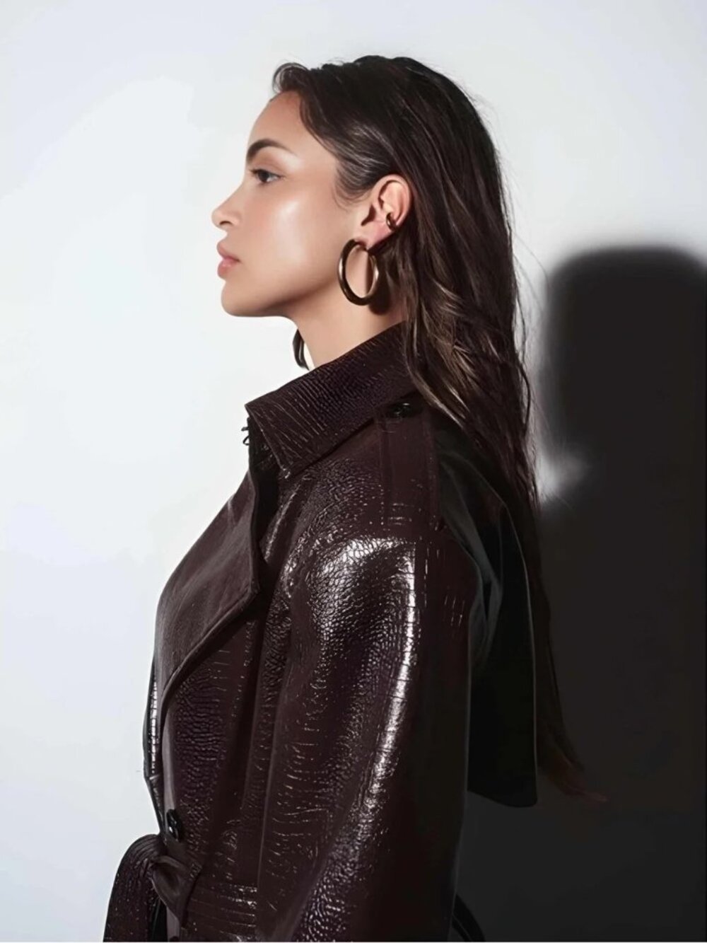 NWT naked wardrobe Chocolate Crocodile Vegan Leather Trench Coat with Tag Size S - Picture 3 of 9